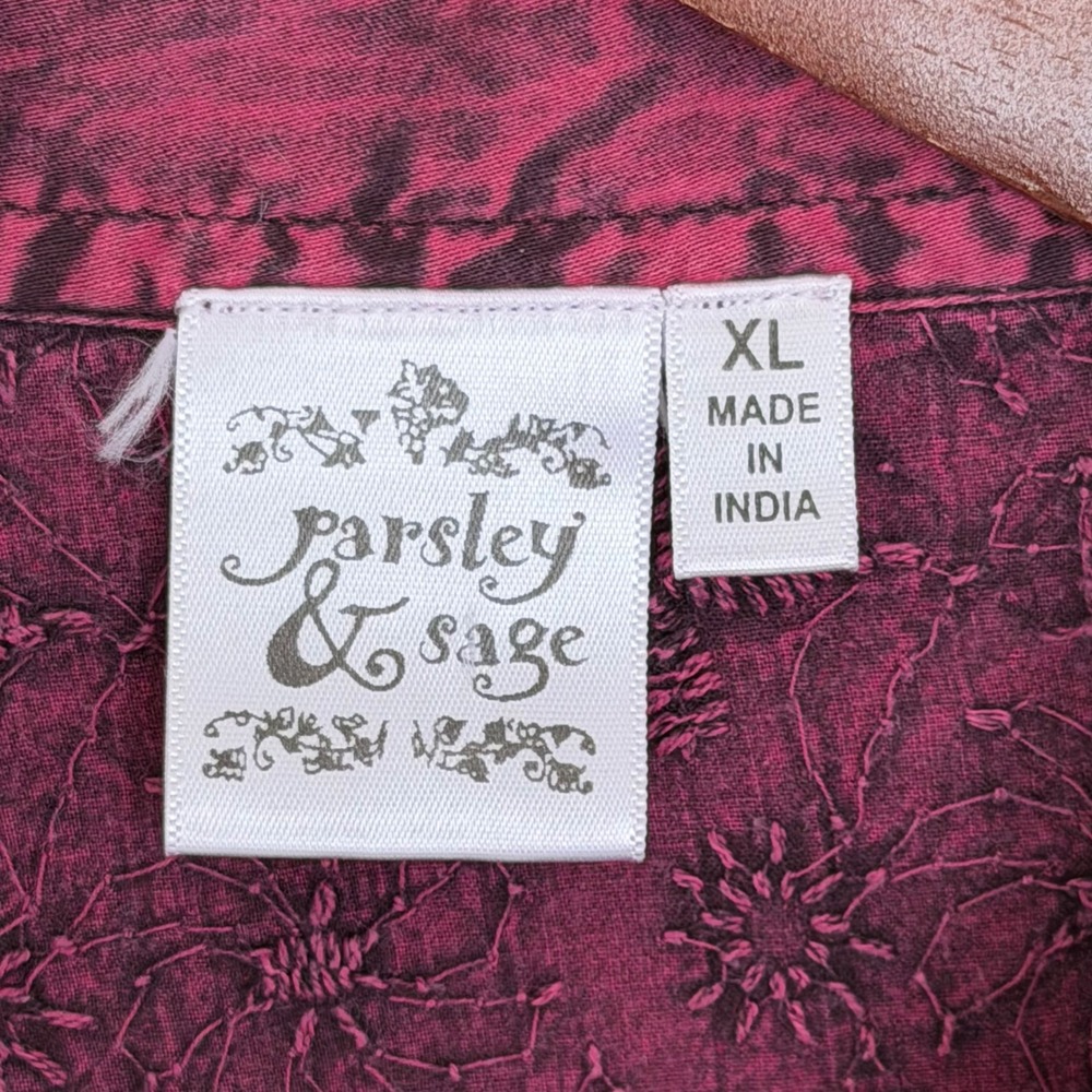Parsley & Sage Embroidered Button Down Tunic Top XL Art To Wear NEW - Picture 6 of 6